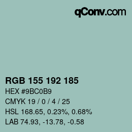 颜色代码: RGB 155 192 185 | qconv.com