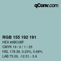 颜色代码: RGB 155 192 191 | qconv.com