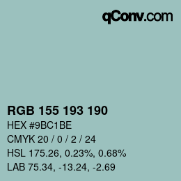 カラーコード: RGB 155 193 190 | qconv.com