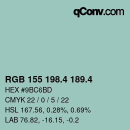 カラーコード: RGB 155 198.4 189.4 | qconv.com