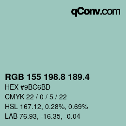 カラーコード: RGB 155 198.8 189.4 | qconv.com