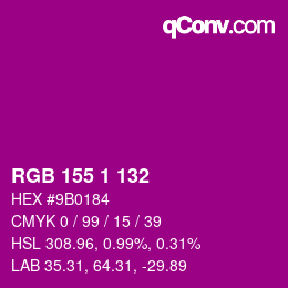 Color code: RGB 155 1 132 | qconv.com