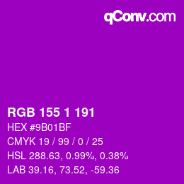 カラーコード: RGB 155 1 191 | qconv.com