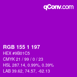 カラーコード: RGB 155 1 197 | qconv.com