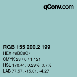 カラーコード: RGB 155 200.2 199 | qconv.com