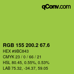 颜色代码: RGB 155 200.2 67.6 | qconv.com