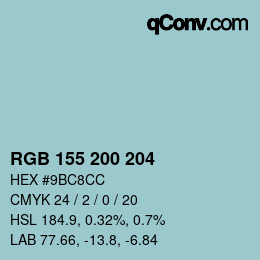 颜色代码: RGB 155 200 204 | qconv.com
