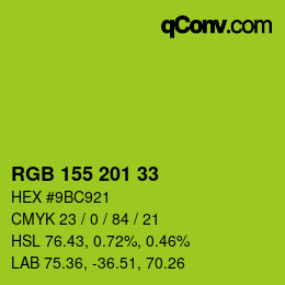 Color code: RGB 155 201 33 | qconv.com