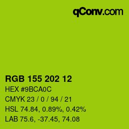 颜色代码: RGB 155 202 12 | qconv.com