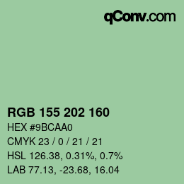 颜色代码: RGB 155 202 160 | qconv.com