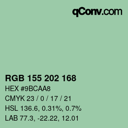 颜色代码: RGB 155 202 168 | qconv.com