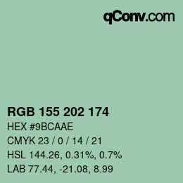 颜色代码: RGB 155 202 174 | qconv.com