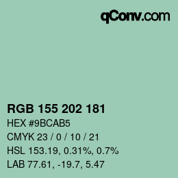颜色代码: RGB 155 202 181 | qconv.com