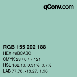 颜色代码: RGB 155 202 188 | qconv.com