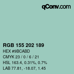 颜色代码: RGB 155 202 189 | qconv.com