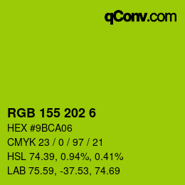 カラーコード: RGB 155 202 6 | qconv.com