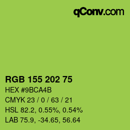 Color code: RGB 155 202 75 | qconv.com