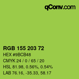 Color code: RGB 155 203 72 | qconv.com