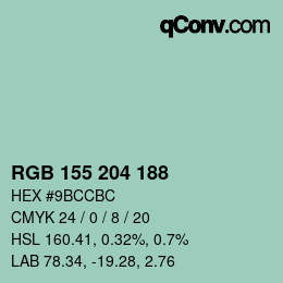 颜色代码: RGB 155 204 188 | qconv.com