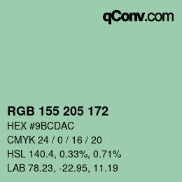 颜色代码: RGB 155 205 172 | qconv.com