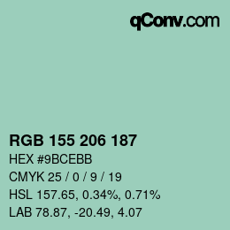 カラーコード: RGB 155 206 187 | qconv.com