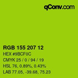 Color code: RGB 155 207 12 | qconv.com