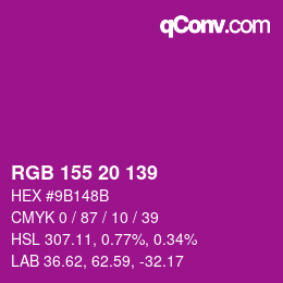 カラーコード: RGB 155 20 139 | qconv.com