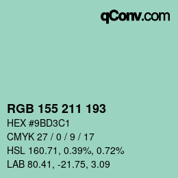 カラーコード: RGB 155 211 193 | qconv.com