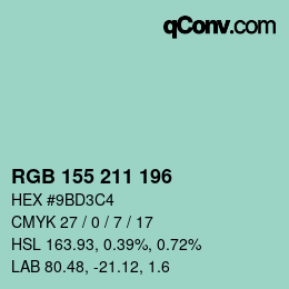 カラーコード: RGB 155 211 196 | qconv.com