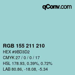 カラーコード: RGB 155 211 210 | qconv.com