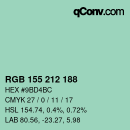 カラーコード: RGB 155 212 188 | qconv.com