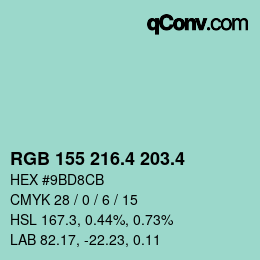 カラーコード: RGB 155 216.4 203.4 | qconv.com