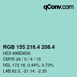 カラーコード: RGB 155 216.4 208.4 | qconv.com