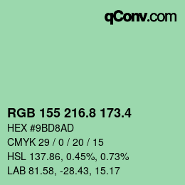 カラーコード: RGB 155 216.8 173.4 | qconv.com