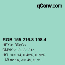 カラーコード: RGB 155 216.8 198.4 | qconv.com