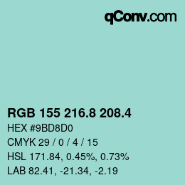 カラーコード: RGB 155 216.8 208.4 | qconv.com