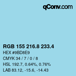 カラーコード: RGB 155 216.8 233.4 | qconv.com