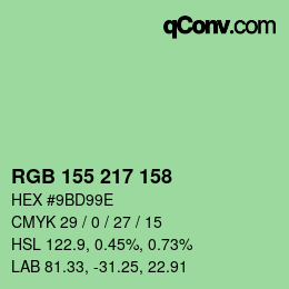 Color code: RGB 155 217 158 | qconv.com