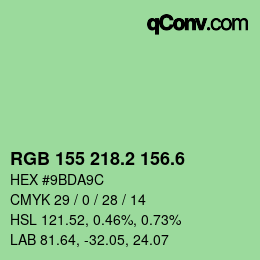 カラーコード: RGB 155 218.2 156.6 | qconv.com