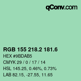 カラーコード: RGB 155 218.2 181.6 | qconv.com