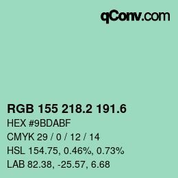 カラーコード: RGB 155 218.2 191.6 | qconv.com