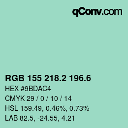 カラーコード: RGB 155 218.2 196.6 | qconv.com