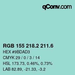 カラーコード: RGB 155 218.2 211.6 | qconv.com