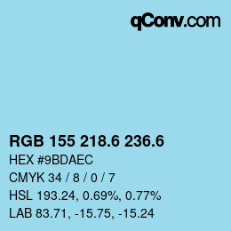 カラーコード: RGB 155 218.6 236.6 | qconv.com