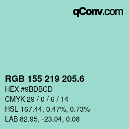 カラーコード: RGB 155 219 205.6 | qconv.com