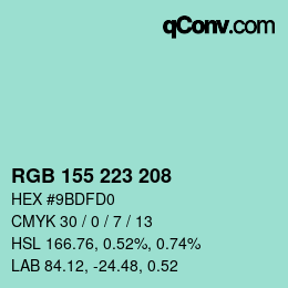 颜色代码: RGB 155 223 208 | qconv.com