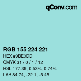 Color code: RGB 155 224 221 | qconv.com