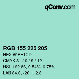 Código de color: RGB 155 225 205 | qconv.com