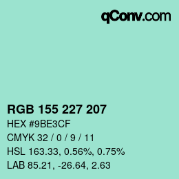 カラーコード: RGB 155 227 207 | qconv.com