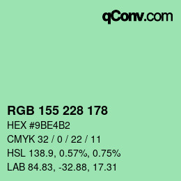 颜色代码: RGB 155 228 178 | qconv.com